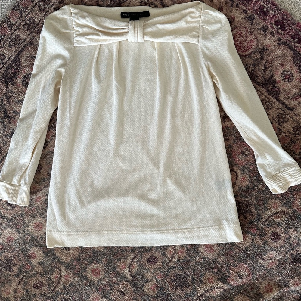 Marc By Marc Jacobs Y2K Cream Fitted Ruched Bow Blouse